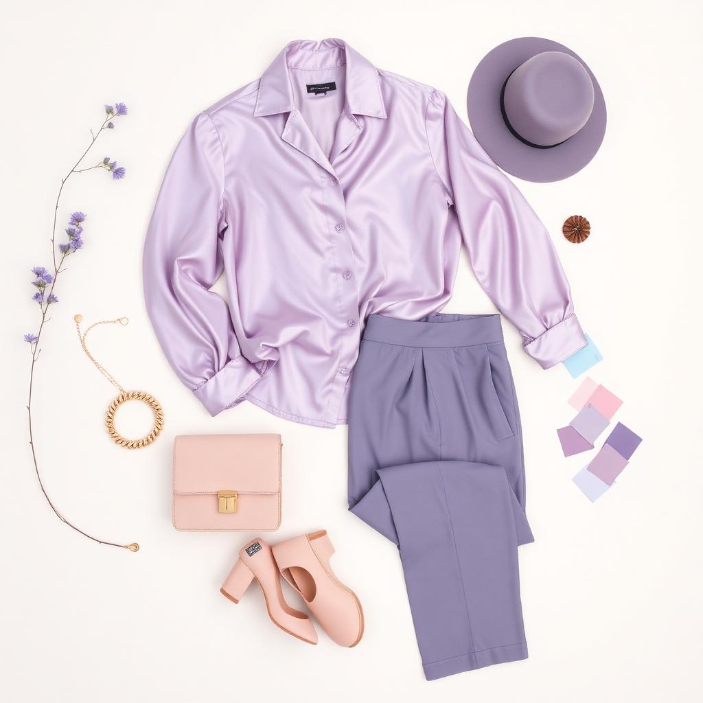 Curated outfit flatlay in complementary colors